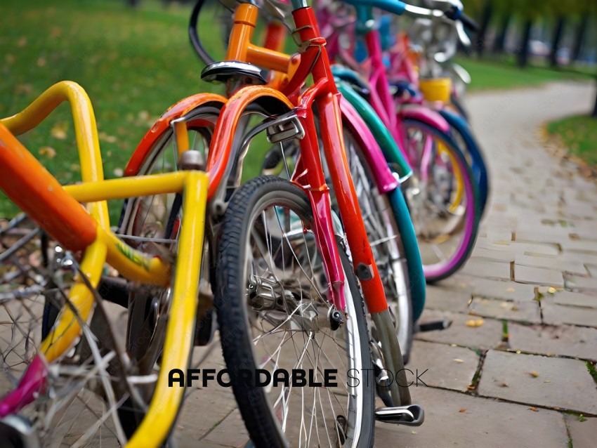 Bikes with colorful frames and wheels