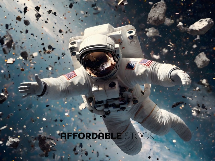 Astronaut in Space Suit Flying Through the Air