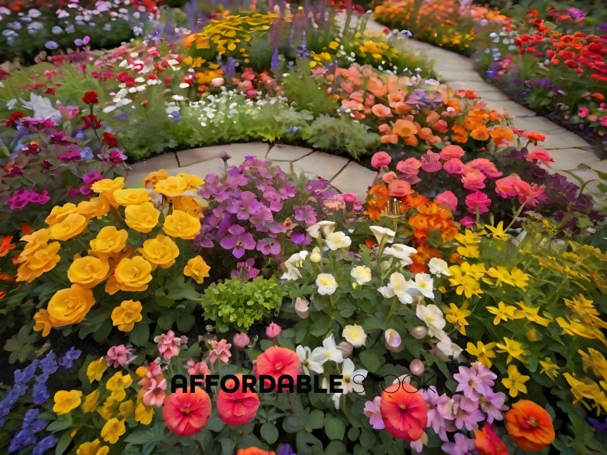 A beautiful garden of flowers with a variety of colors