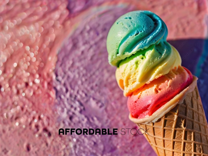 A rainbow colored ice cream cone