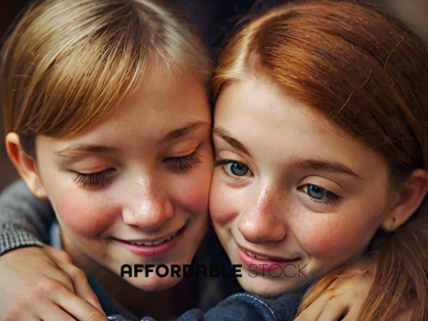 Two girls with red hair hugging each other