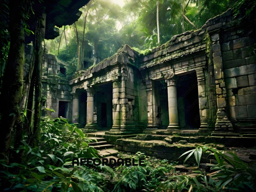 Ancient ruins with overgrown vegetation