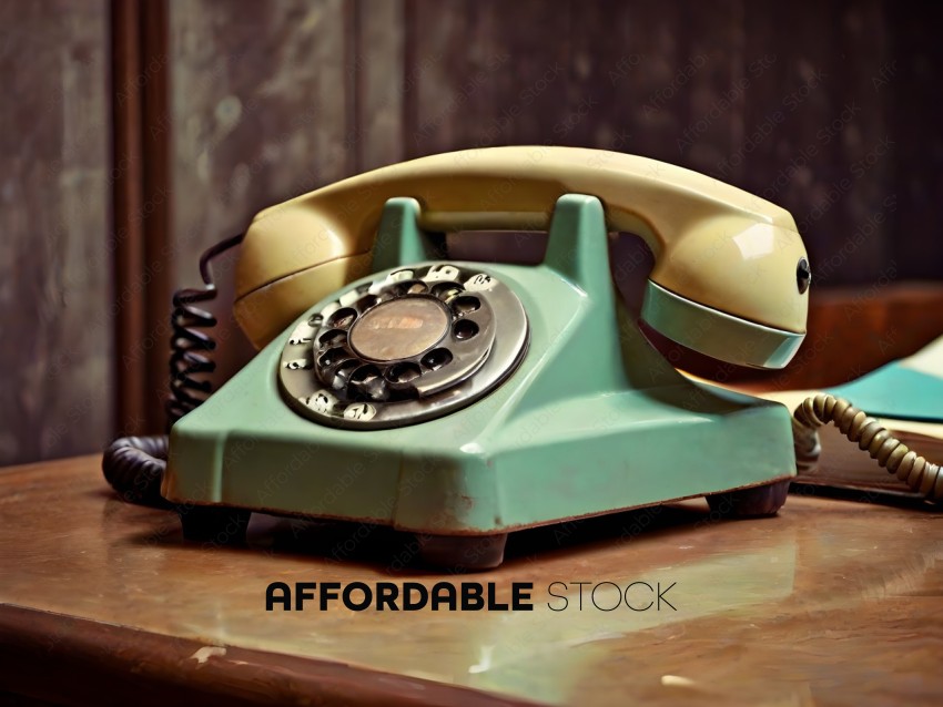 An old fashioned green telephone with a dial