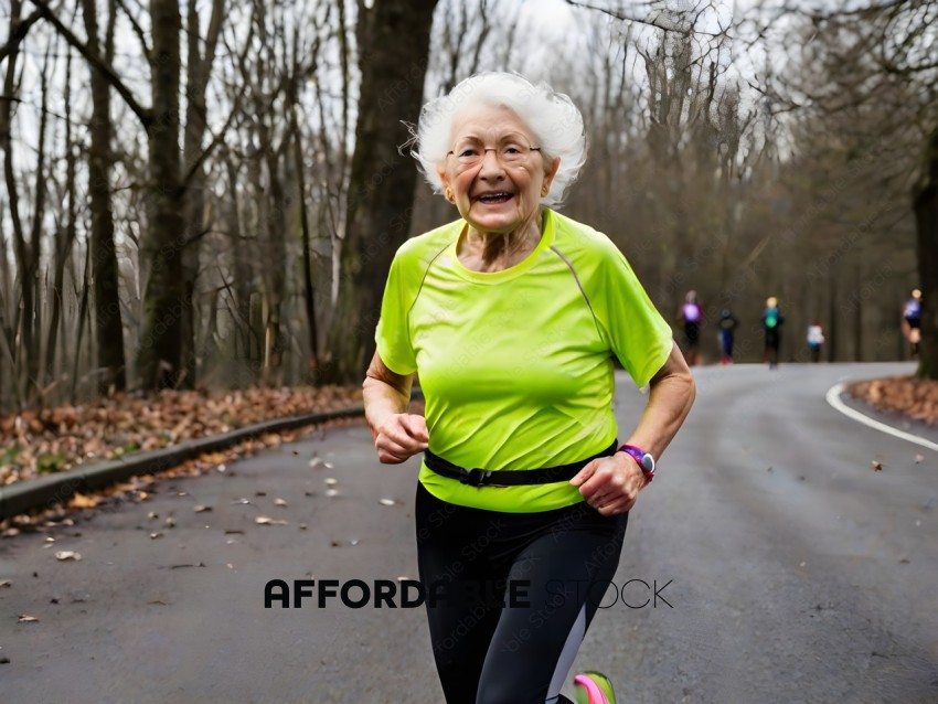 Older Woman Running on Road