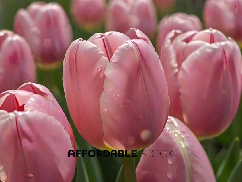 Pink Tulips with Raindrops