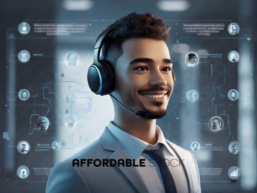 A man wearing a headset and tie smiling
