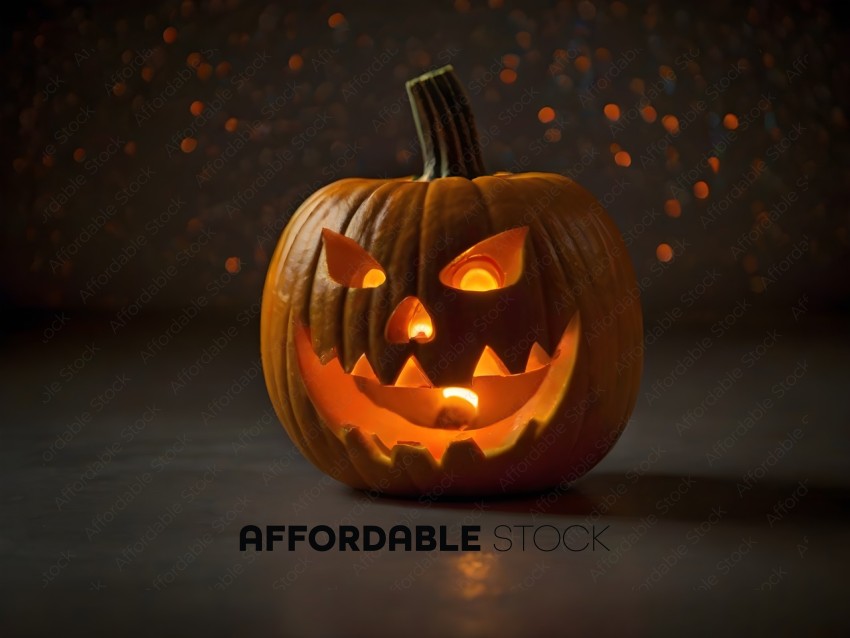 A carved pumpkin with a face and lit eyes