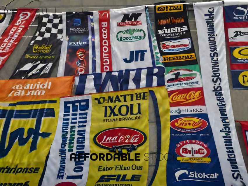 Flags of various companies and sponsors
