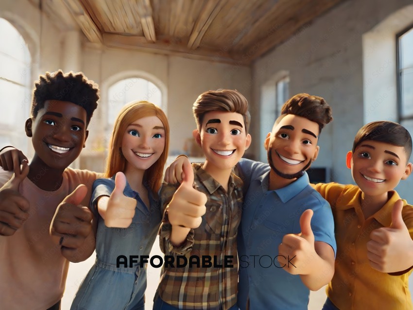 A group of cartoon characters giving a thumbs up