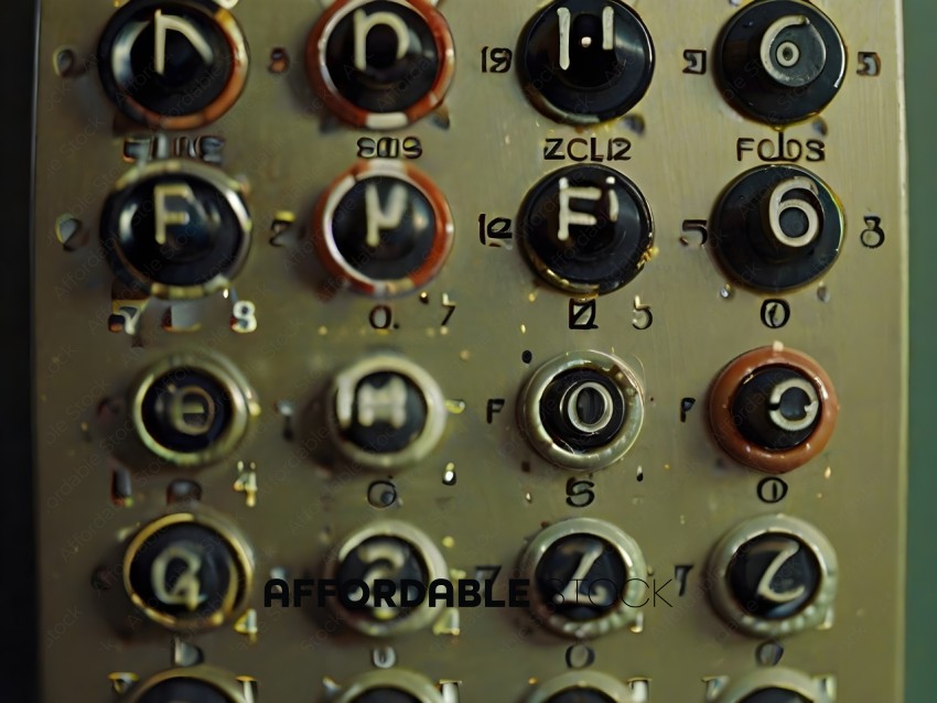 A close up of a series of buttons, including numbers and letters, with a focus on the number 6