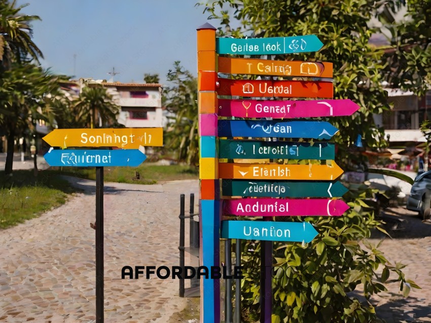 Colorful Street Signs with Different Directions