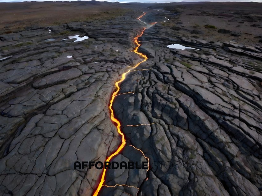 A crack in the earth with a yellow glow