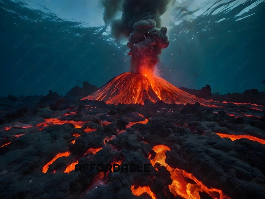 A volcano spewing lava and ash