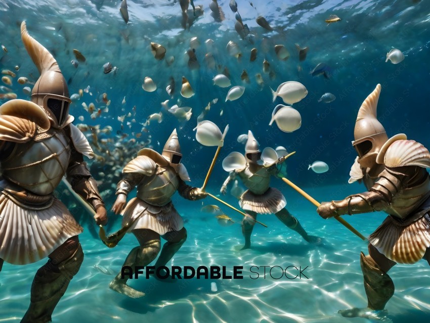Knights in armor in the ocean