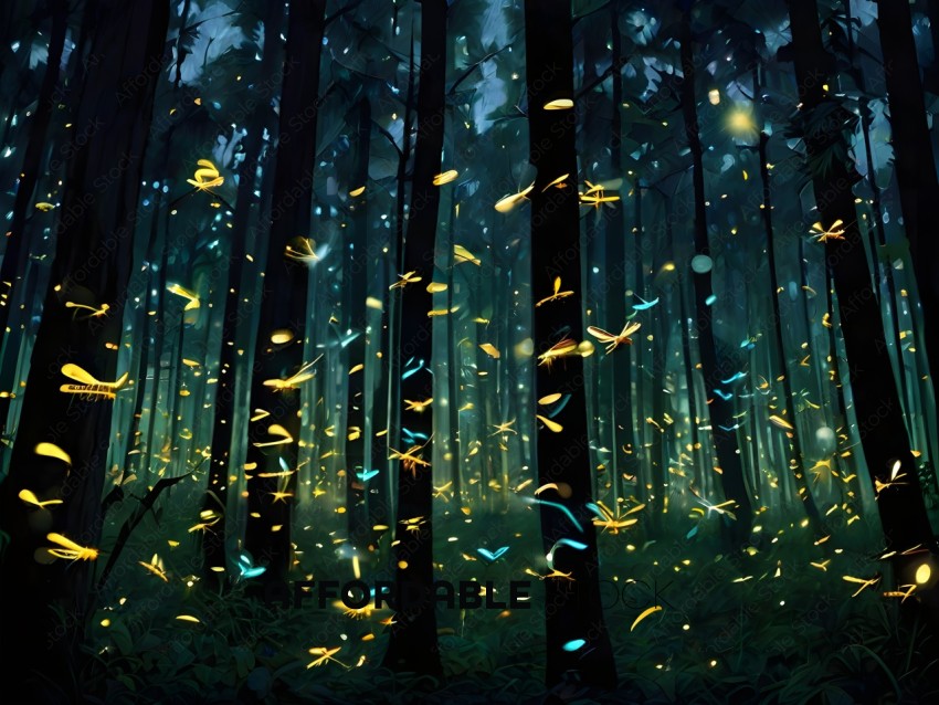 A forest with a lot of light and a lot of insects