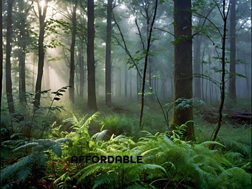A forest with a misty atmosphere