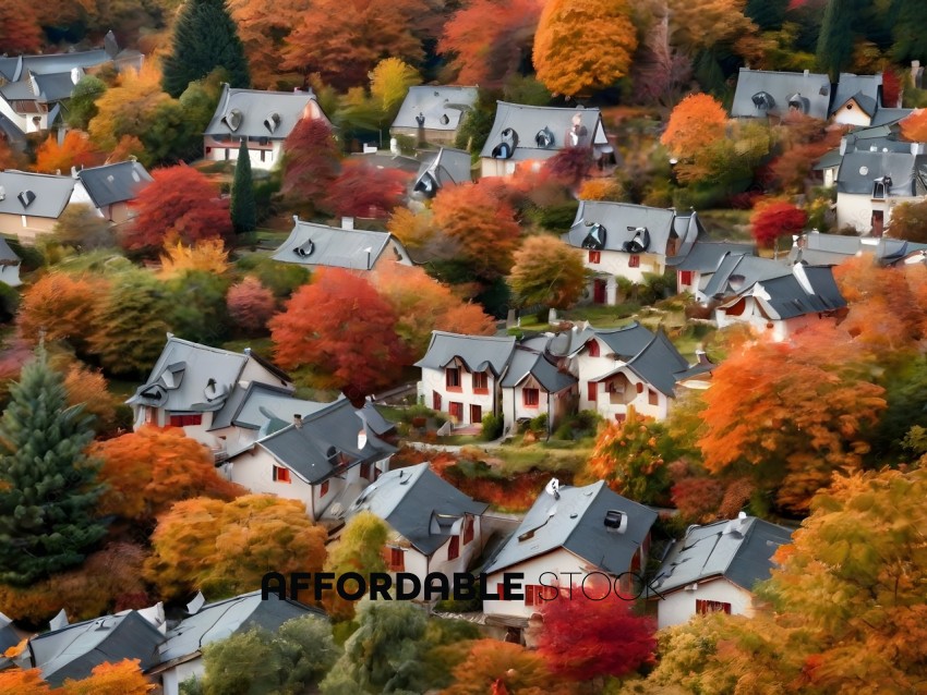 Houses in a village with autumn foliage
