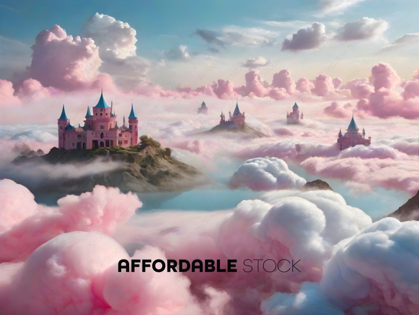 A fantasy world with a castle in the clouds