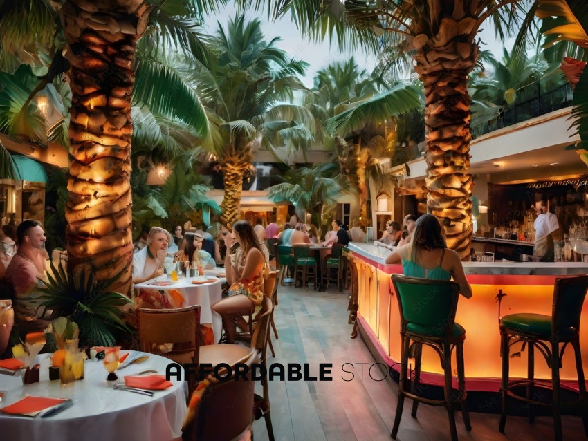 A Restaurant with Palm Trees and a Bar
