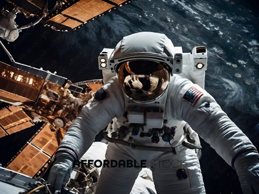 Astronaut in a white suit on a space station