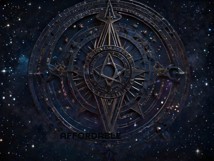 A detailed drawing of a clock with a star in the middle