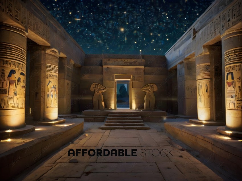 Ancient Egyptian temple with stars on ceiling