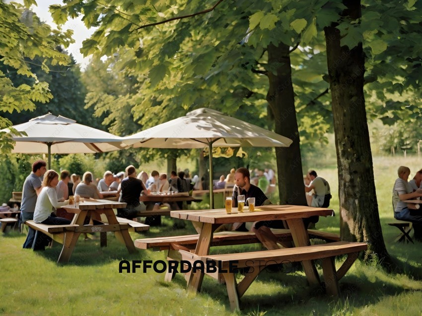 People enjoying a day at the park with beer and food