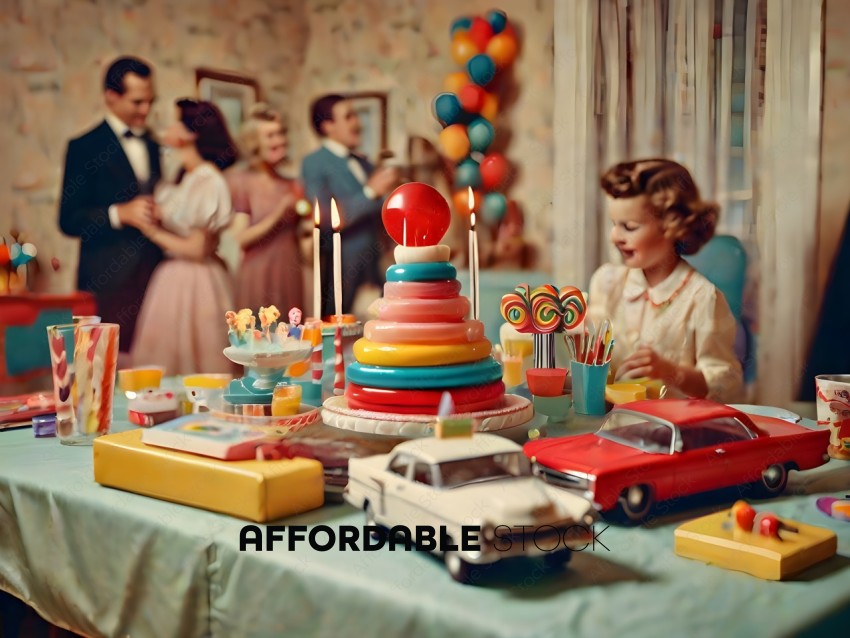 A birthday party with a cake and a toy car