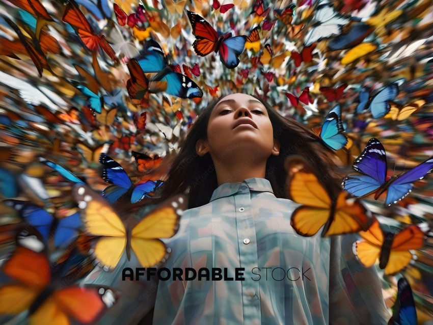 A woman surrounded by butterflies