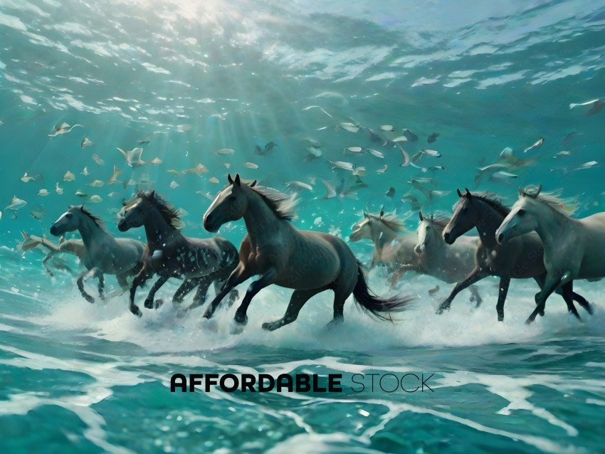 Horses running in the ocean