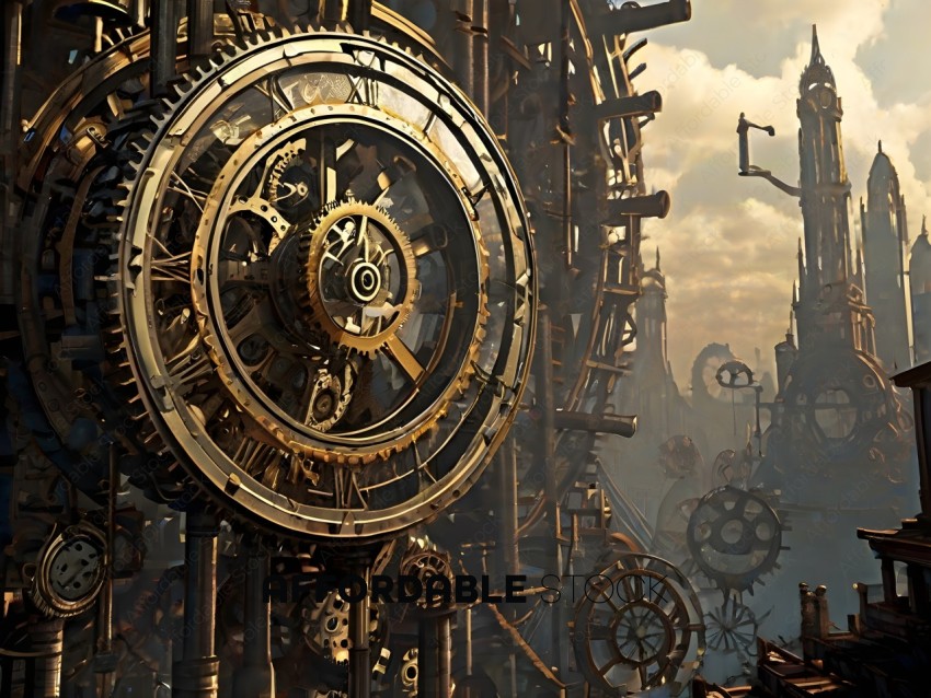 A large clock with many gears and cogs