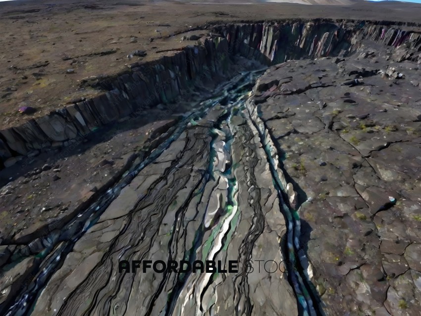 A crack in the earth with water flowing through it