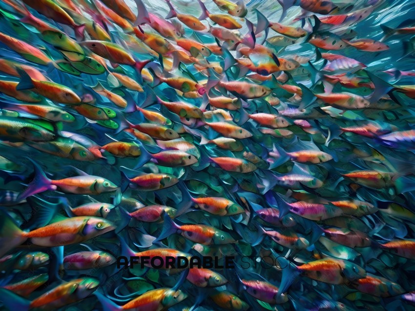 A school of colorful fish swimming in a body of water