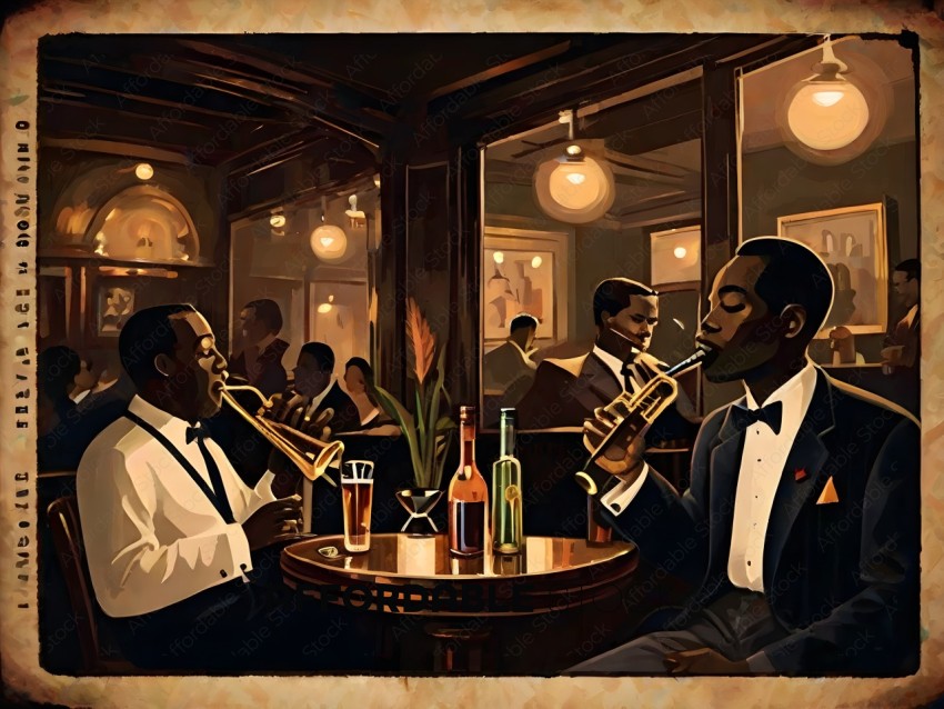 Two men playing instruments in a bar