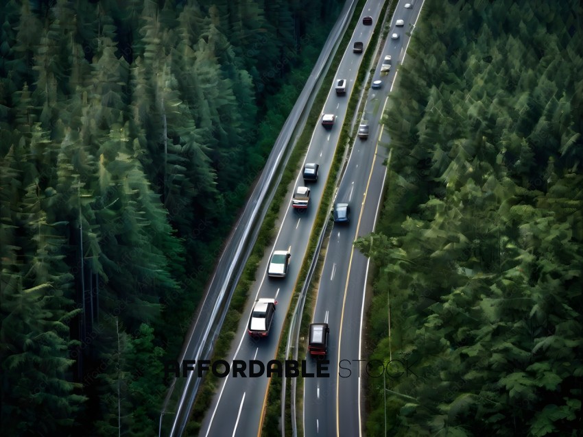 Cars on Highway in Forest