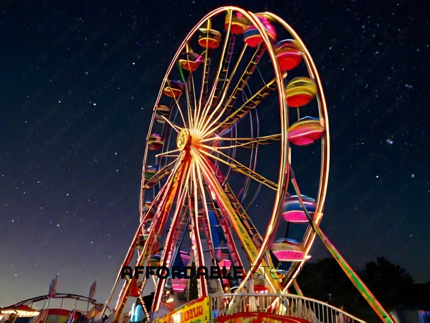 A colorful carnival ride at night