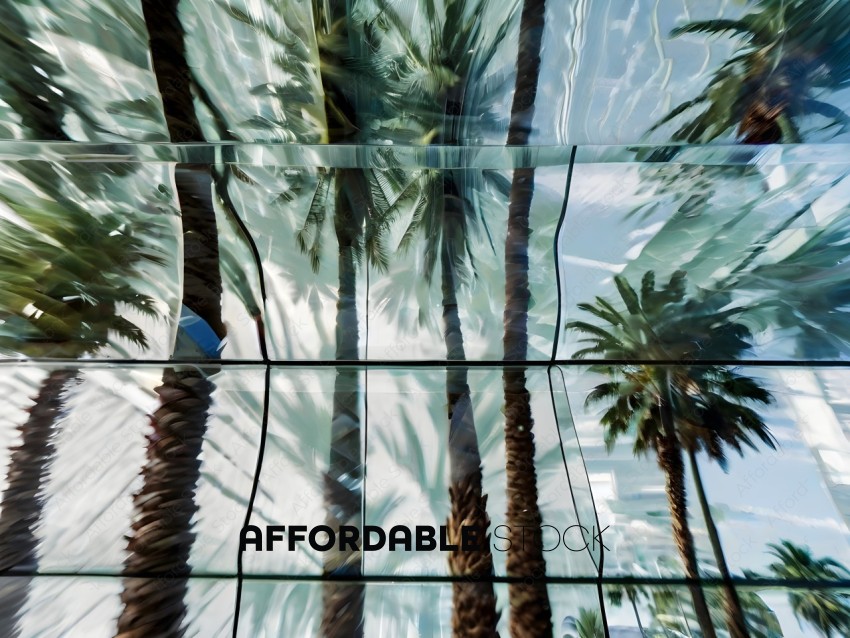 Reflection of palm trees in a glass window