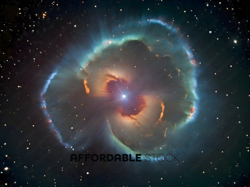 A bright star is in the center of a nebula