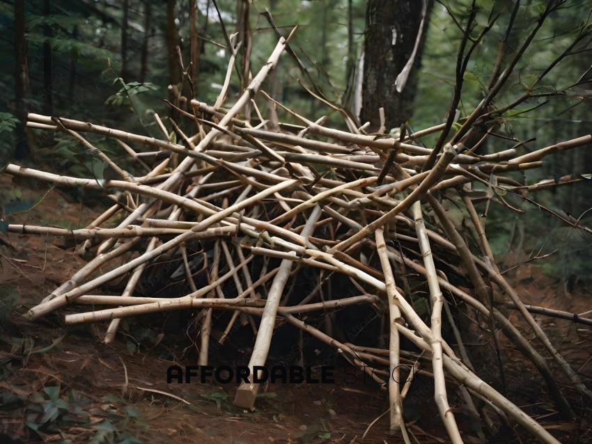 A pile of sticks in the woods