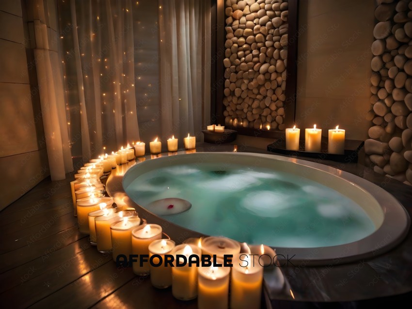 A Bubbling Bath Tub with Candles