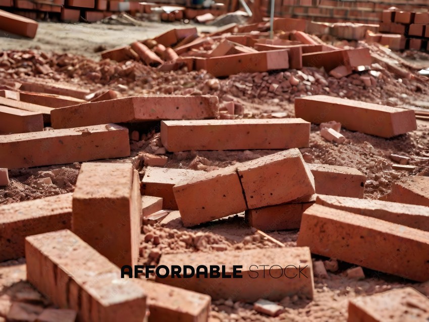 A pile of red bricks on the ground