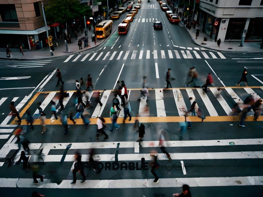 Blurry photo of people crossing a busy street