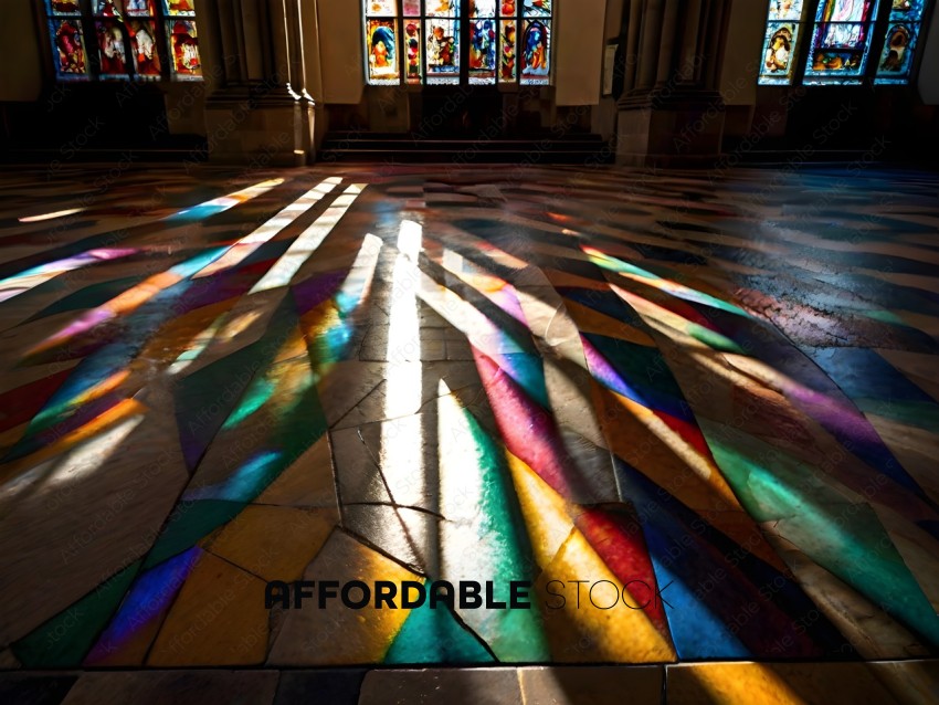 A mosaic floor with a rainbow of colors