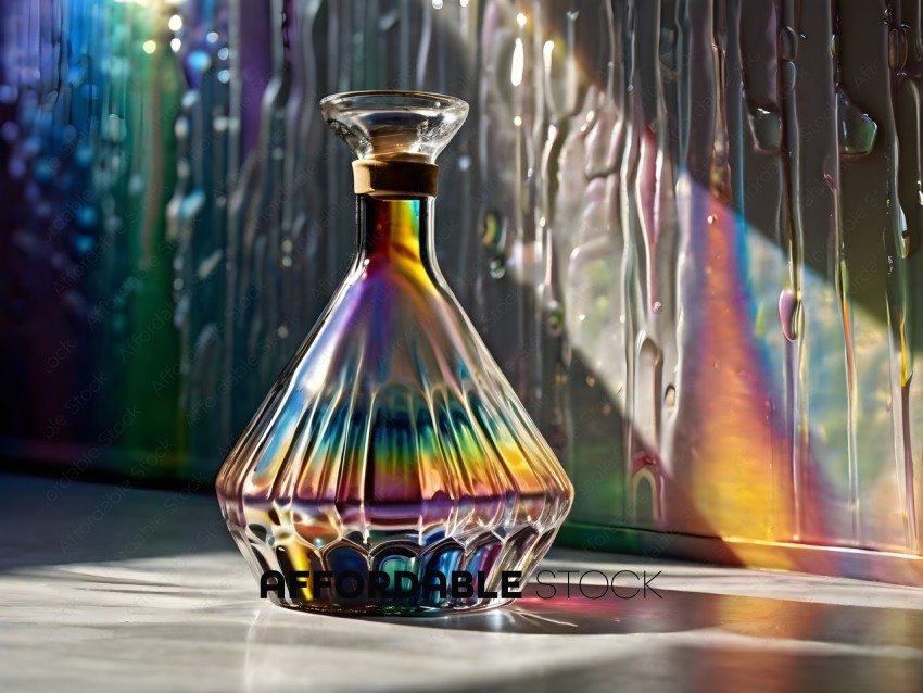 A glass vase with a rainbow pattern