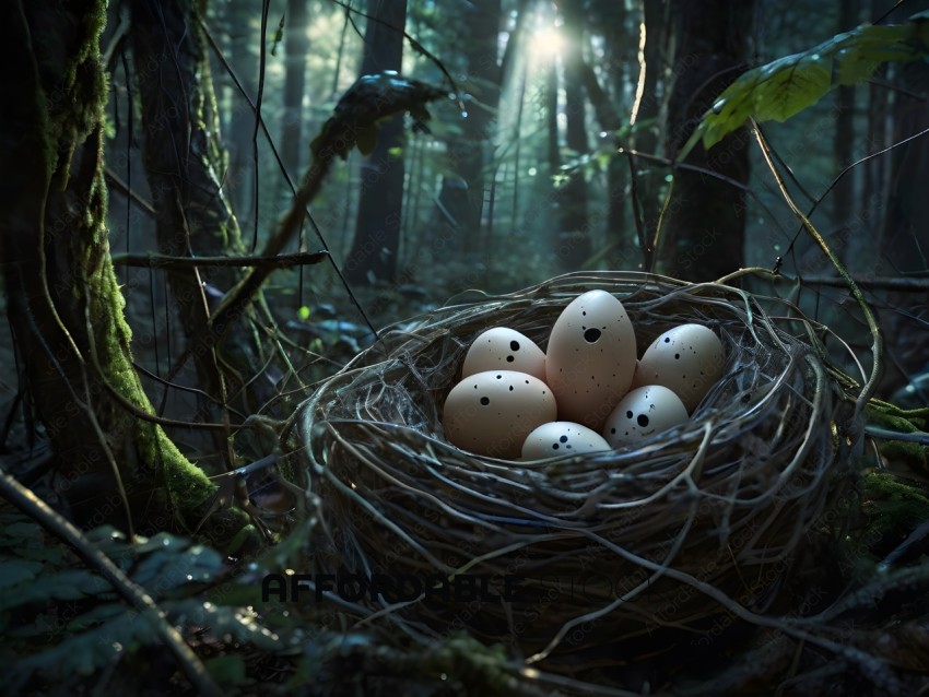 A nest of eggs with faces drawn on them