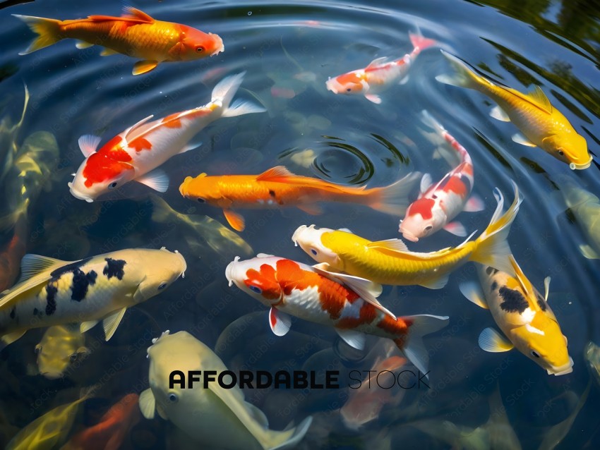 A group of colorful fish swimming in a pond