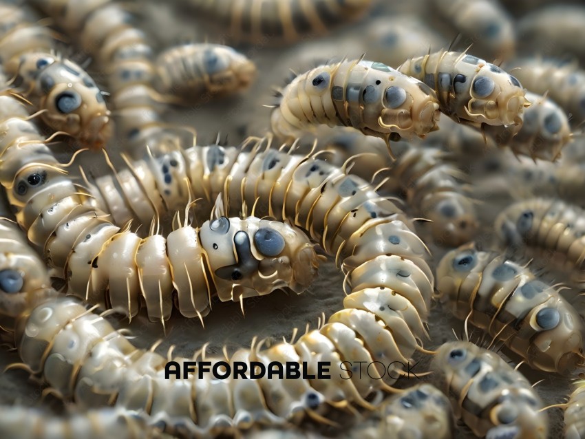 Large group of caterpillars on a surface