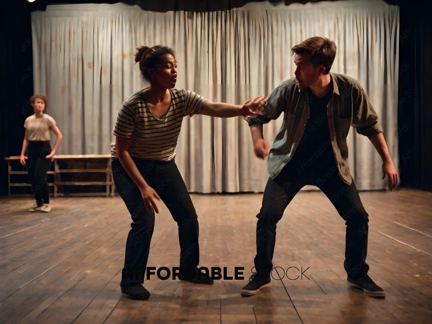 Two people dancing on a wooden floor