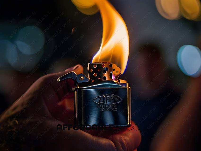 A person holding a lighter with a flame