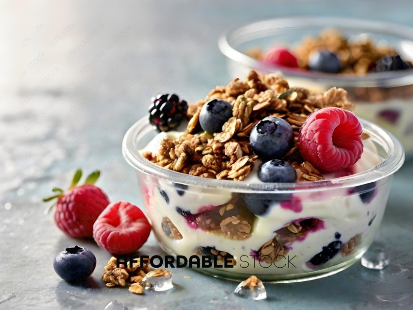 A bowl of yogurt with berries and nuts
